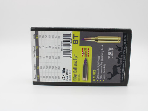 243 Win Nosler 90gr Ballistic Tip